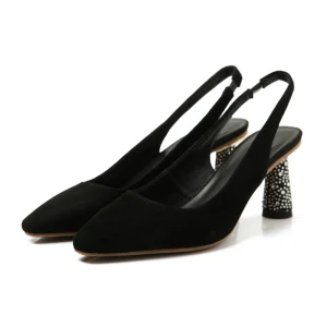 Modest Simple Black Casual Suede Womens Shoes 2020 6 Cm Thick Heels Pointed Toe Heels