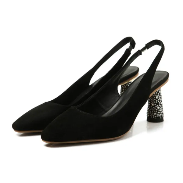 Modest / Simple Black Casual Suede Womens Shoes 2020 6 cm Thick Heels Pointed Toe Heels