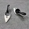 Modest / Simple White Casual Womens Sandals 2020 Leather 7 cm Stiletto Heels Pointed Toe Sandals