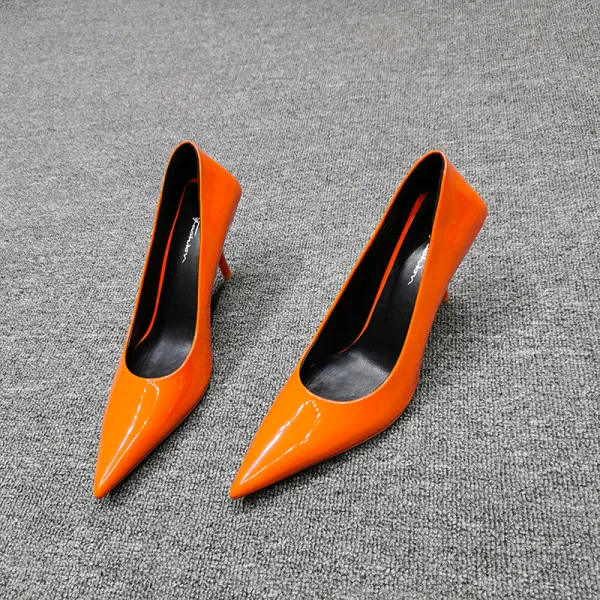 Chic Beautiful Orange Office Leather Pumps 2020 7 cm Stiletto Heels Pointed Toe Pumps