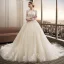 Chic / Beautiful Champagne Wedding Dresses 2018 Ball Gown Lace Appliques Sequins Scoop Neck Backless 3/4 Sleeve Cathedral Train Wedding