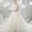 Chic / Belle Champagne Robe De Mariée 2018 Princesse En Dentelle Appliques Paillettes Encolure Dégagée Dos Nu 3/4 Manches Cathedral Train Mariage