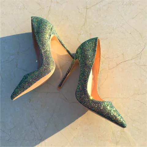 Sparkly Green Evening Party Pumps 2020 Glitter Sequins 12 cm Stiletto Heels Pointed Toe Pumps
