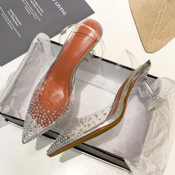 Sexy Transparent Strassenmode Strass Sandalen Damen 2020 9 Cm Stilettos Spitzschuh Sandaletten