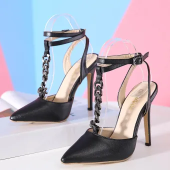 Affordable Fashion Black Casual Womens Sandals 2020 T Strap 12 Cm Stiletto Heels Pointed Toe Sandals
