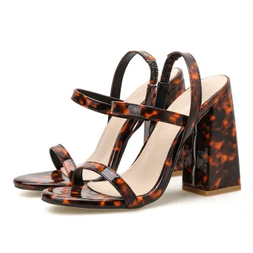 Hermoso Marrón Ropa De Calle Estampado De Leopardo Sandalias De Mujer 2020 11 Cm Talones Gruesos Peep Toe Sandalias