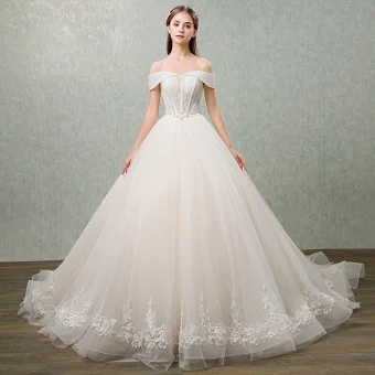 Élégant Champagne Robe De Mariée 2018 Robe Boule En Dentelle Fleur Noeud Paillettes De L Épaule Dos Nu Sans Manches Cathedral Train Mariage