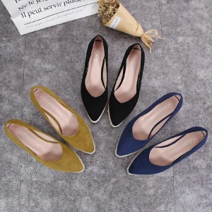 Modest Simple Black Casual Braid Womens Shoes 2020 10 Cm Wedges Pointed Toe