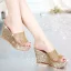 Scintillantes Doré Cuir Club de carnaval Sandales Femme 2020 Glitter Paillettes 8 cm Compensées Peep Toes / Bout Ouvert Sandales