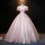 Vintage / Originale Rougissant Rose Perle Paillettes En Dentelle Fleur Robe De Bal Robe Boule 2021 V-Cou Gonflée Manches Courtes Dos Nu Longue Promo Robe De Ceremonie