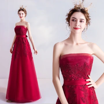 Chic Rouge Robe Demoiselle D Honneur 2020 Princesse Bustier En Dentelle Fleur Sans Manches Dos Nu Longue Robe Pour Mariage