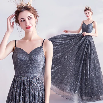 Charmant Argenté Noire Robe De Bal 2020 Princesse Bretelles Spaghetti Étoile Paillettes Sans Manches Dos Nu Longue Robe De Ceremonie