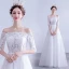 Affordable White Wedding Dresses 2020 A-Line / Princess Off-The-Shoulder Lace Flower 1/2 Sleeves Backless Floor-Length / Long Wedding