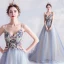 Charmant Bleu Ciel Robe De Bal 2020 Princesse Bretelles Spaghetti Perlage Perle Faux Diamant En Dentelle Fleur Sans Manches Dos Nu Train De Balayage Robe De Ceremonie