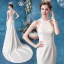 Affordable Ivory Wedding Dresses 2020 Trumpet / Mermaid Scoop Neck Lace Flower Sleeveless Backless Court Train