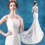 Affordable Ivory Wedding Dresses 2020 Trumpet / Mermaid Square Neckline Pierced Lace Flower Sleeveless Sweep Train