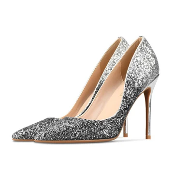 Glittrande Silver Afton Glittriga Glitter Paljetter Pumps 2021 Läder 10 Cm Stilettklackar Spetsiga Pumps Högklackade