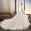 Chic / Belle Champagne Robe De Mariée 2018 Robe Boule En Dentelle Appliques Paillettes V-Cou Dos Nu 1/2 Manches Cathedral Train Mariage