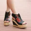 Etnisk Svarta Casual Fläta Broderade Damskor 2020 Läder 11 cm Kilklackar Peep Toe Sandaler