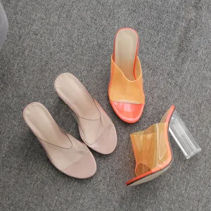 Sexy Transparent Orange Street Wear Womens Sandals 2020 11 Cm Thick Heels Open Peep Toe Sandals