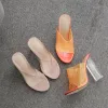 Sexy Transparent Orange Strassenmode Sandalen Damen 2020 11 cm Thick Heels Peeptoes Sandaletten