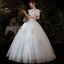 Affordable Ivory Glitter Sequins Wedding Dresses 2021 Ball Gown Off-The-Shoulder Lace Flower Short Sleeve Backless Floor-Length / Long Wedding