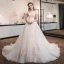 Chic / Beautiful Champagne Wedding Dresses 2018 A-Line / Princess Glitter Lace Flower Rhinestone Off-The-Shoulder Backless Sleeveless Cathedral Train Wedding