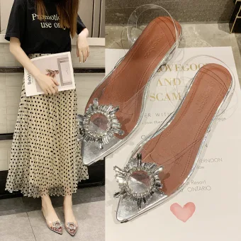 Transparent Silver Casual Crystal Flat Womens Sandals 2020 Pointed Toe Flat Sandals