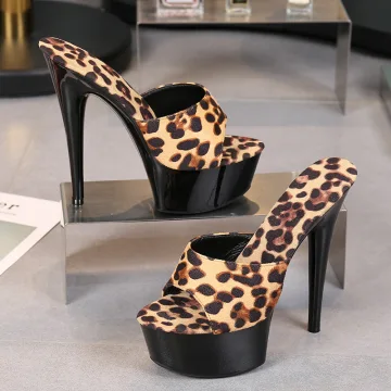 Sexy Braun Karneval Club Leopardenmuster Sandalen Damen 2020 15 Cm Stilettos Peeptoes Sandaletten