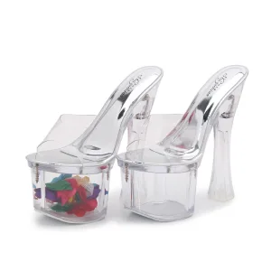 Sexy Transparent Silver Rave Club Womens Sandals 2020 20 Cm Thick Heels Open Peep Toe Sandals