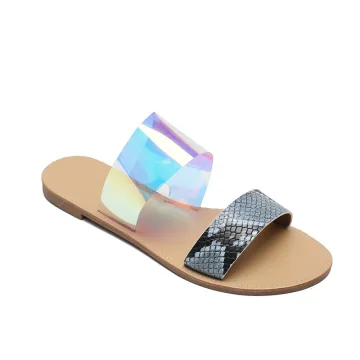 Mode Multi Kleuren Toevallig Zomer Platte Pantoffel Slippers 2020 Slangenprint Peep Toe Plat Damesschoenen