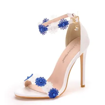 Mooie Prachtige Witte Tuin Outdoor Sandalen Dames 2020 Parel Kant Bloem 11 Cm Naaldhakken Stiletto Peep Toe Sandalen