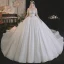 Luxury / Gorgeous Ivory Beading Rhinestone Sequins Wedding Dresses 2021 Ball Gown Scoop Neck Lace Flower Short Sleeve Backless Royal Train Wedding