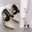 Fashion Black Evening Party Snakeskin Print Womens Sandals 2020 Ankle Strap Bow Rhinestone 12 cm Stiletto Heels Pointed Toe Sandals