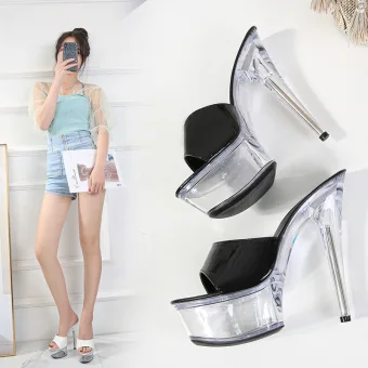 Sexy Black Rave Club Womens Sandals 2020 Patent Leather 15 Cm Stiletto Heels Open Peep Toe Sandals