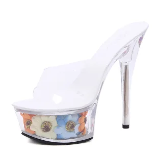 Flower Fairy Transparent White Outdoor Garden Womens Sandals 2020 15 Cm Stiletto Heels Open Peep Toe Sandals