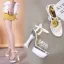 Schöne Weiß Garten / Im Freien Sandalen Damen 2020 Kristall Strass Knöchelriemen 14 cm Thick Heels Peeptoes Sandaletten