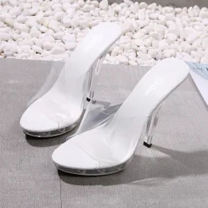 Transparent Vita Casual Sandaler Dam 2020 12 Cm Stilettklackar Peep Toe Sandaler