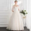 Chic / Beautiful Champagne Wedding Dresses 2018 Ball Gown Lace Appliques Pearl Scoop Neck Backless 1/2 Sleeves Floor-Length / Long Wedding