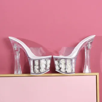 Chic Belle Blanche Jardin Extérieur Cristal Sandales Femme 2020 17 Cm Talons Épais Peep Toes Bout Ouvert Sandales