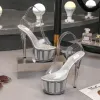 Sexy Silver Rave Club Womens Shoes 2020 Ankle Strap 17 cm Stiletto Heels Open / Peep Toe Sandals