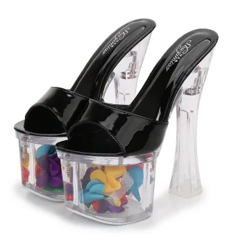 Sexy Black Street Wear Womens Sandals 2020 18 Cm Thick Heels Open Peep Toe Sandals