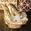 Charming Gold Cocktail Party Crystal Womens Sandals 2020 Rhinestone Bow 14 cm Wedges Open / Peep Toe Sandals