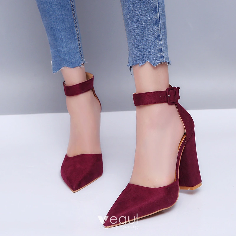 Burgundy 2024 thick heels