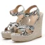 Chic / Beautiful Beige Street Wear Braid Womens Sandals 2020 Snakeskin Print 14 cm Wedges Open / Peep Toe Sandals