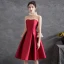 Chic / Beautiful Red Homecoming Satin Graduation Dresses 2021 A-Line / Princess Ruffle Pearl High Neck 3/4 Sleeve Knee-Length Formal Dresses