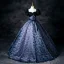 Vintage / Retro Navy Blue Printing Prom Dresses 2025 Ball Gown Square Neckline Puffy Short Sleeve Bow Sash Backless Floor-Length / Long Prom Formal Dresses