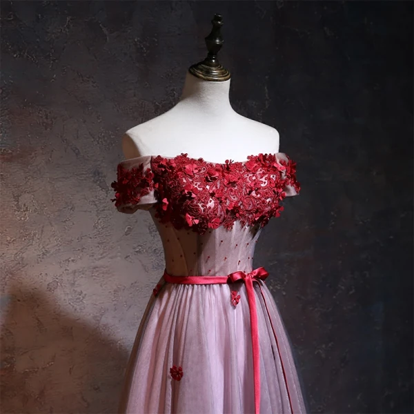 Chic / Beautiful Prom Dresses 2017 Off-The-Shoulder Short Sleeve Appliques Lace Flower Beading Bow Backless Floor-Length / Long Formal Dresses