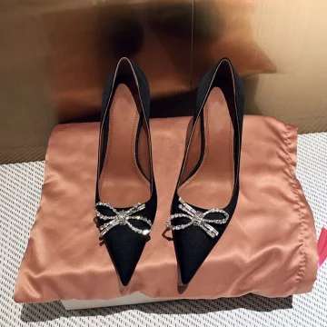 Chic Belle Noire Soirée Faux Diamant Noeud Escarpins 2021 Cuir 8 Cm Talons Aiguilles À Bout Pointu Escarpins Talons Hauts