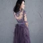 Élégant Grape Robe De Bal 2017 Encolure Dégagée 1/2 Manches Appliques En Dentelle Ceinture Volants Tulle Longue Robe De Ceremonie